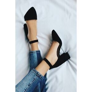 Lulus Ellarose Black Suede Ankle Strap Heels - Size 8